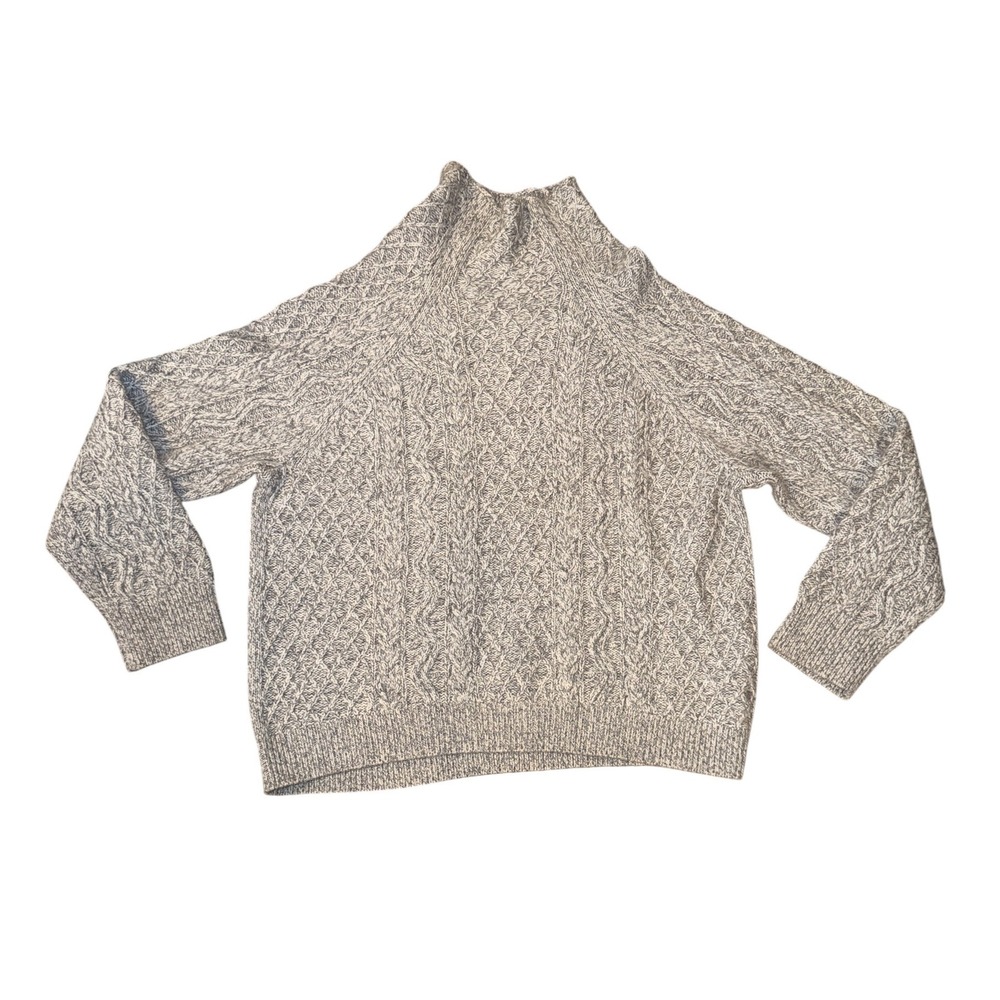 Vince Cable Knit Sweater Womens XL Grey White Mock Neck‎ Merino Cashmere Blend
